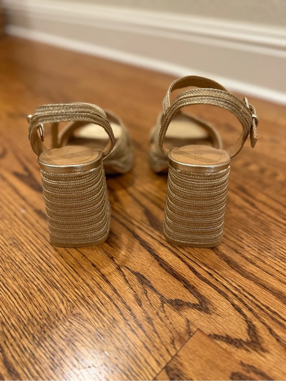 Crown Metallic Gold Platform Sandals with Block Heel